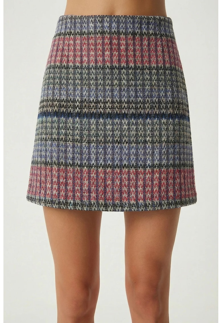 Fusta mini - Happiness Istanbul - carouri - talie inalta - multicolor