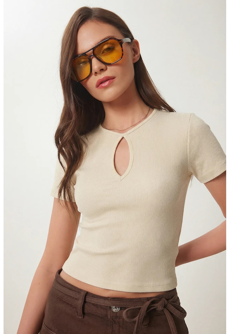 Top scurt dama - Happiness Istanbul - Bej - Bumbac/Elastan