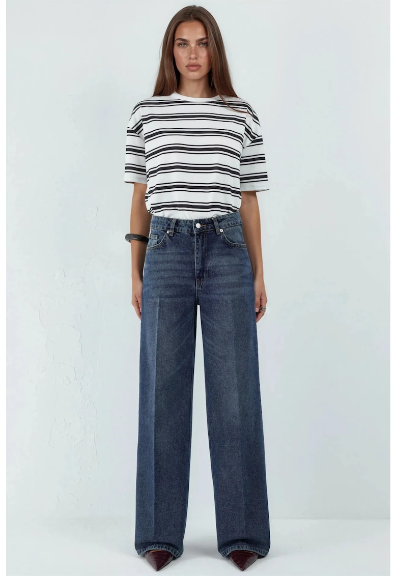 Blugi dama croiala larga - denim albastru - Albastru inchis