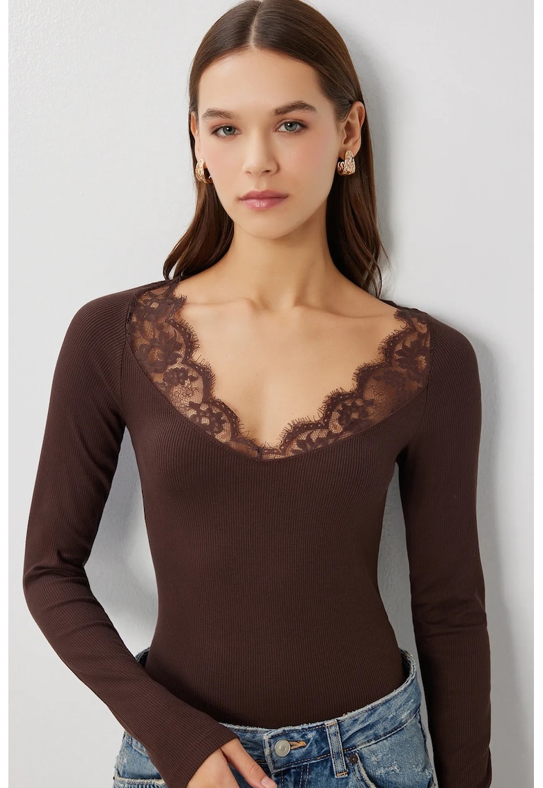 Bluza dama - Happiness Istanbul - Maro inchis - Modal/Bumbac -