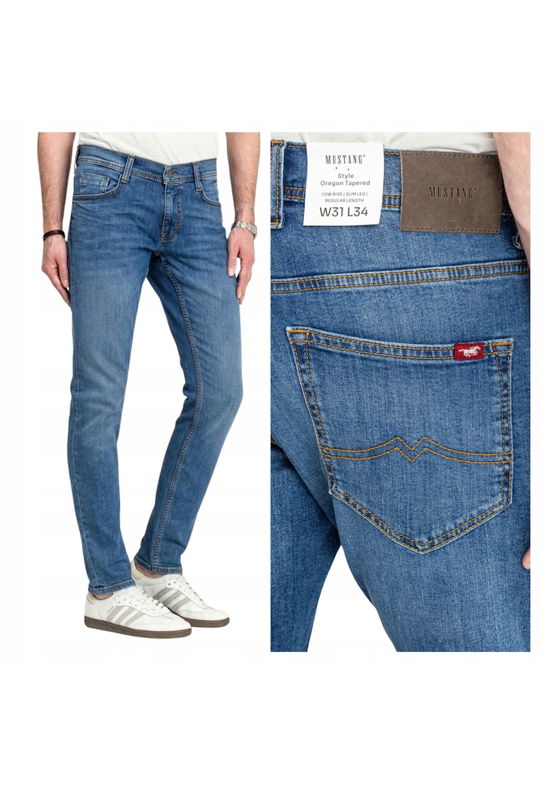 Blugi Barbati - Oregon Tapered - Slim Fit - Talie Medie - Lungi - 5 Buzunare - Fermoar - Bumbac - W33-L32 US - Albastru