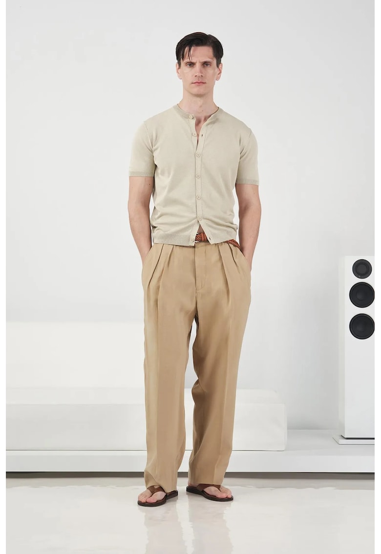 Pantaloni barbati plisati - bej - modal/poliester