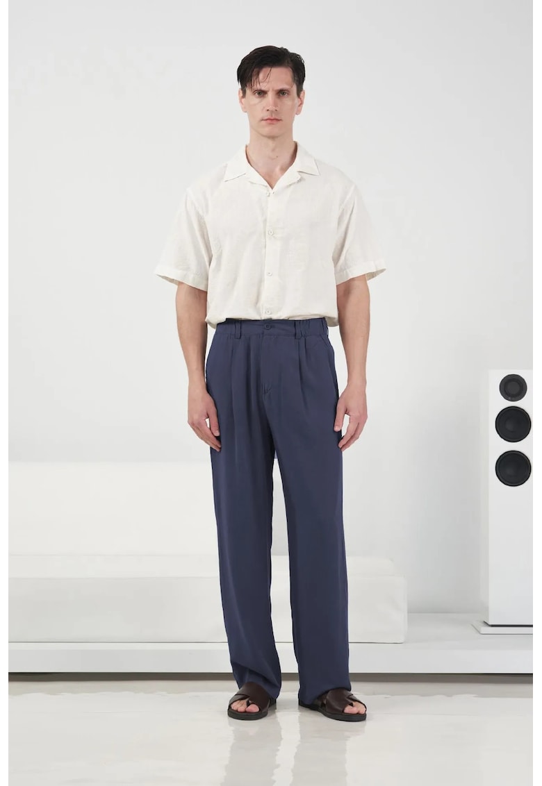 Pantaloni barbati - plisati - talie modal - 654987 - Albastru marin