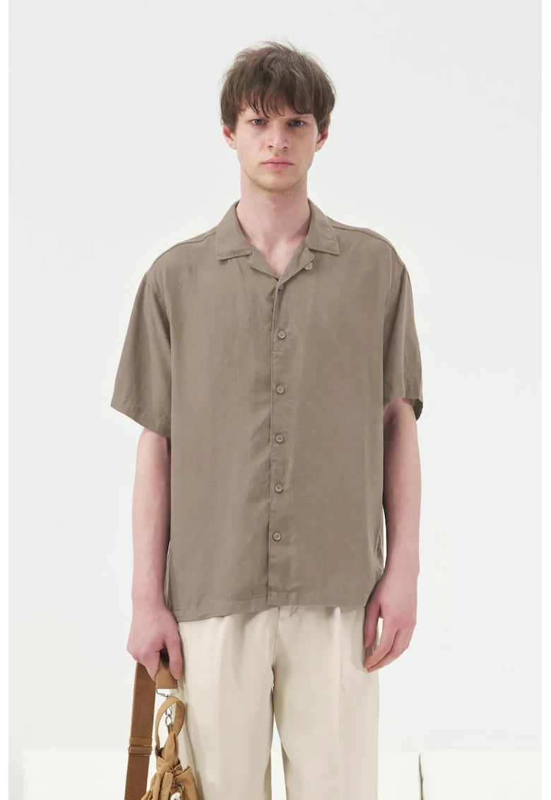 Camasa barbati - maneca scurta - in/tencel - kaki - inchidere cu nasturi