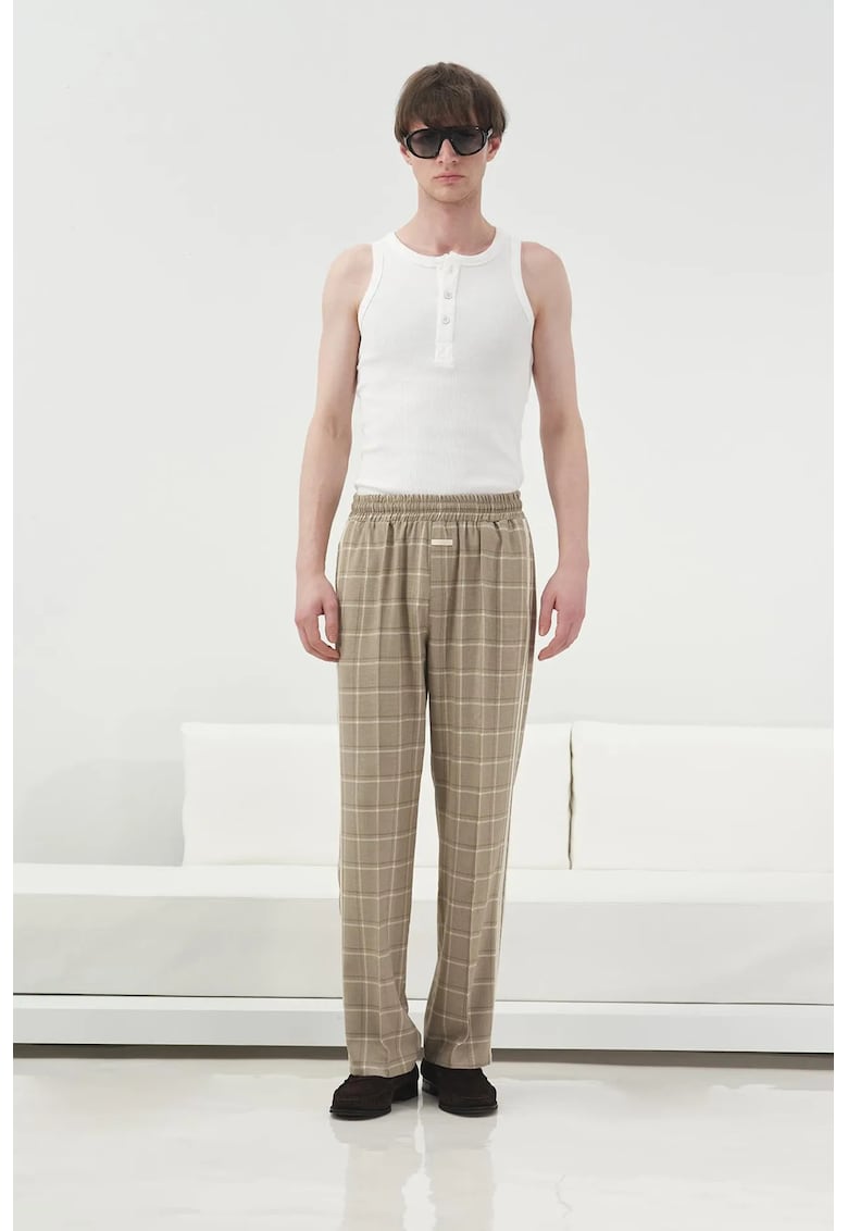 Pantaloni barbati - croiala dreapta - bej - amestec poliester-viscoza-lycra