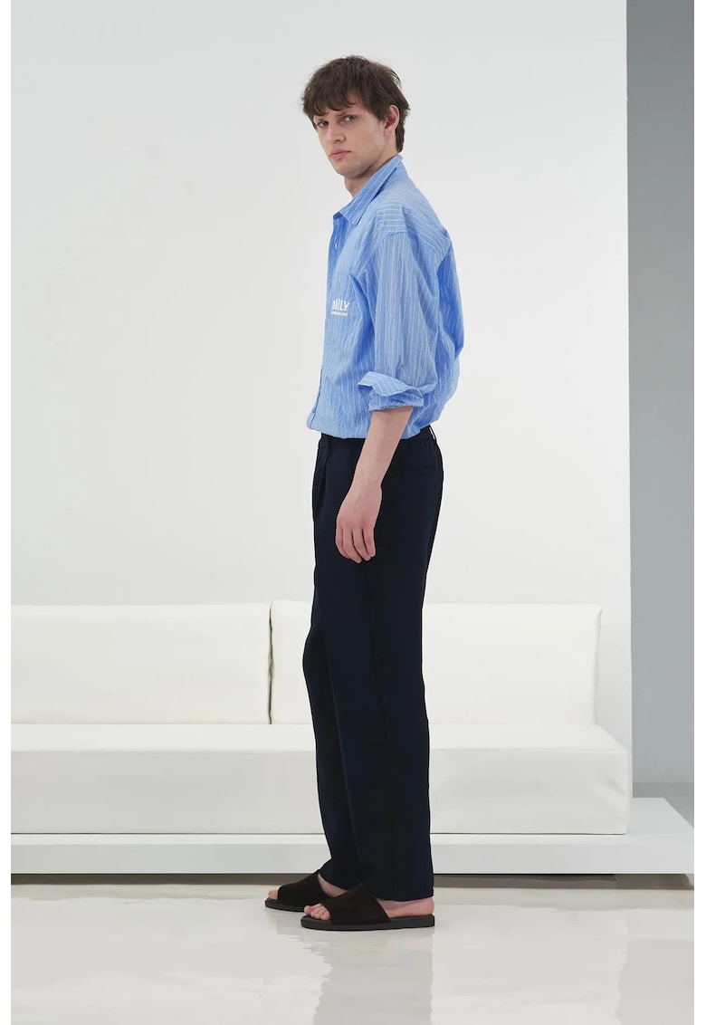 Pantaloni barbati - talie medie - picior drept - bleumarin - poliester