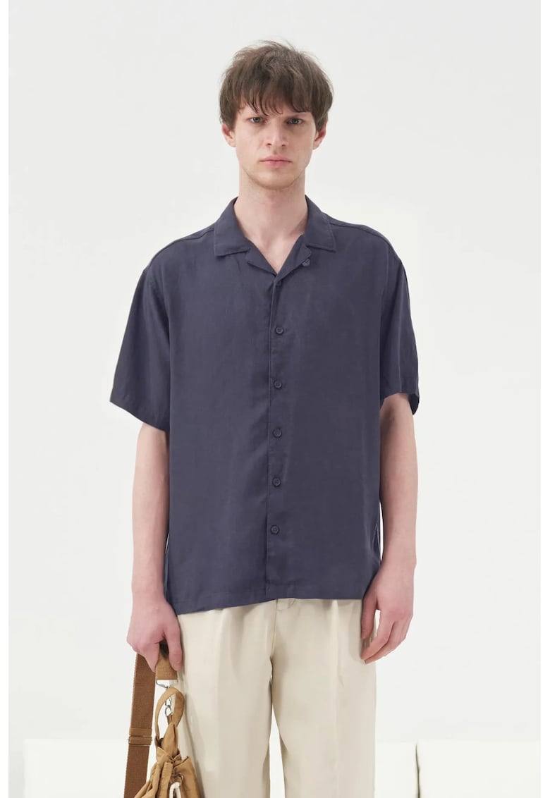 Camasa barbati - maneca scurta - bleumarin - Tencel