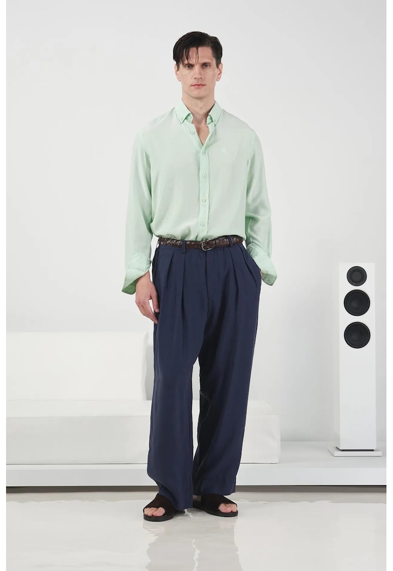 Pantaloni barbati - talie medie - plisat - albastru marin - modal