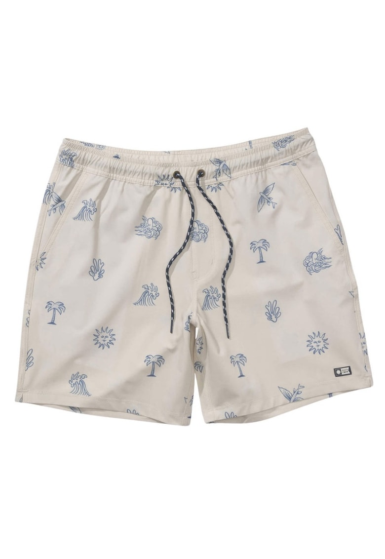 Pantaloni scurti de baie cu imprimeu tropical Good Vibes
