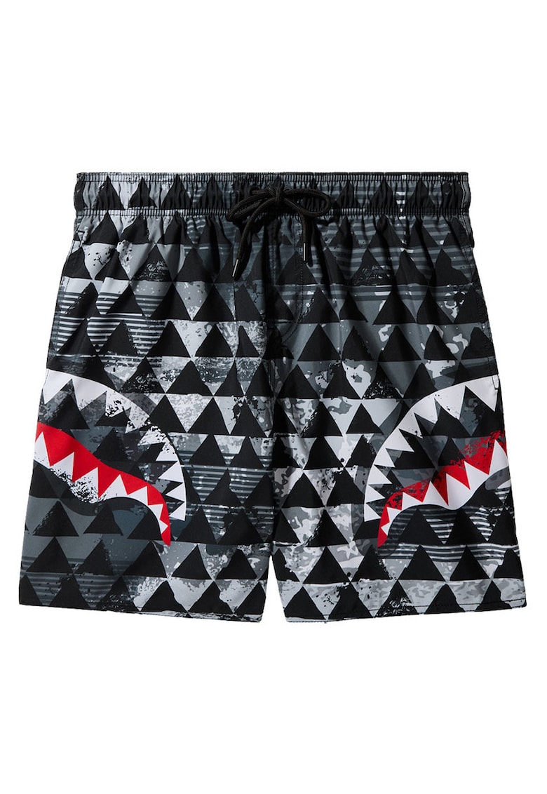 Pantaloni scurti de baie cu snur de ajustare si imprimeu grafic