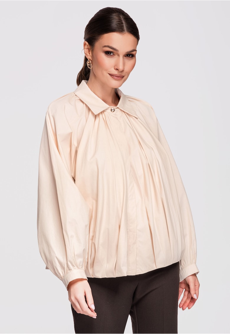Bluza Dama Oversize Bumbac Maneca Lunga Stil Lejer - Bej