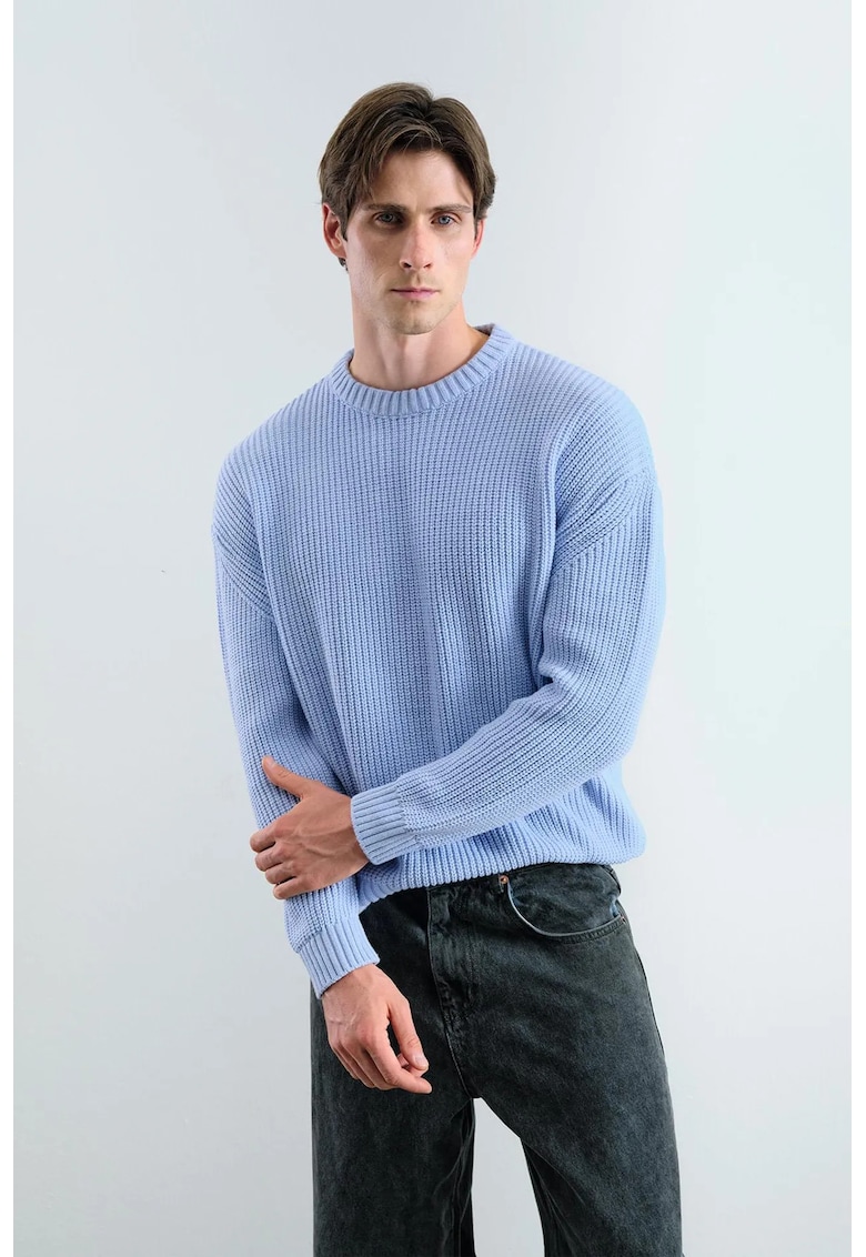 Pulover barbati - Comfort Fit - cu guler rotund - albastru - 100% bumbac