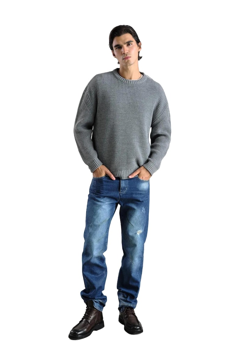 Pulover barbati - tricotat gros - elastic - gri - 100% bumbac