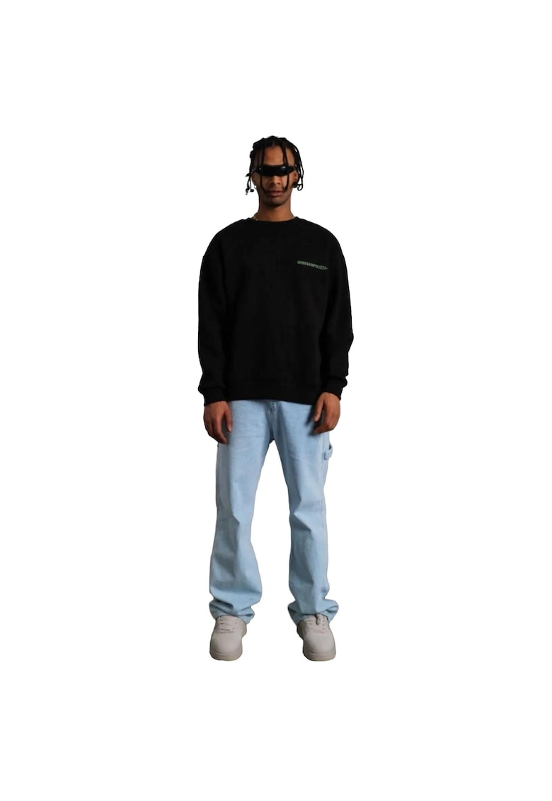 Bluza supradimensionata guler rotund - imprimeu pe spate - negru - bumbac