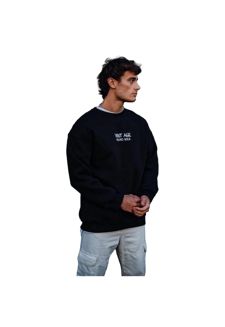 Bluza sport supradimensionata - imprimeu pe spate - negru - bumbac/poliester/elastan
