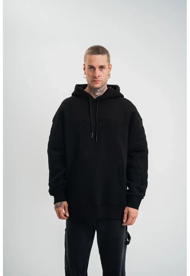 Hanorac supradimensionat cu broderie - negru - bumbac/poliester/elastan