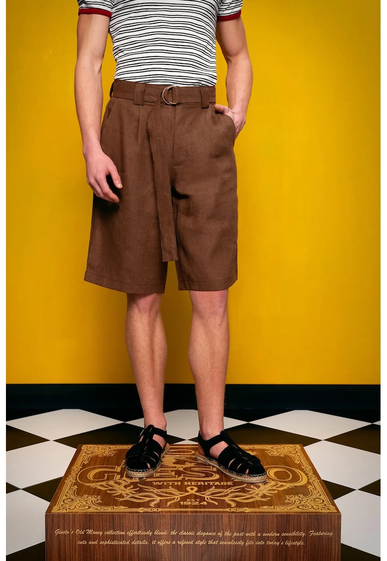 Pantaloni scurti - talie inalta - maro - in