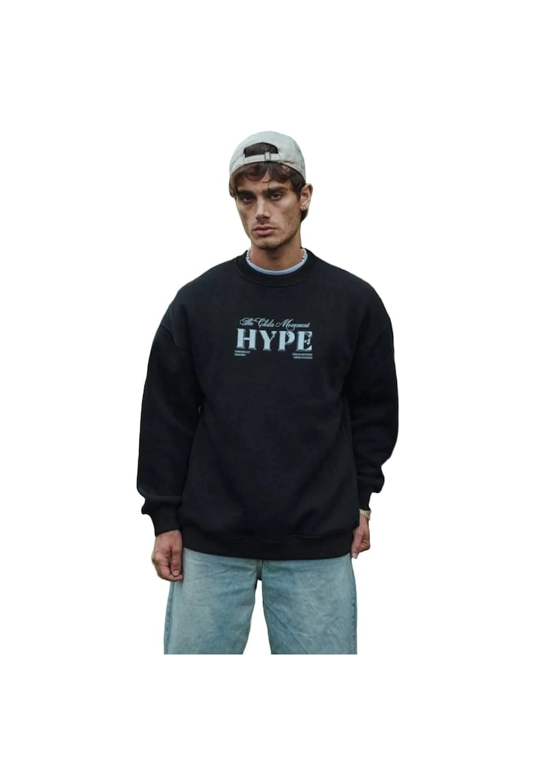 Bluza sport pentru barbati - supradimensionat - cu imprimeu - negru - bumbac