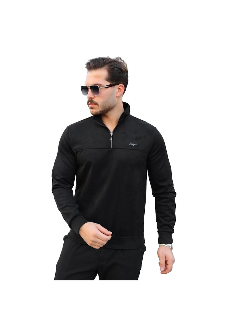 Bluza sport cu guler cu fermoar - negru - bumbac/poliester/elastan