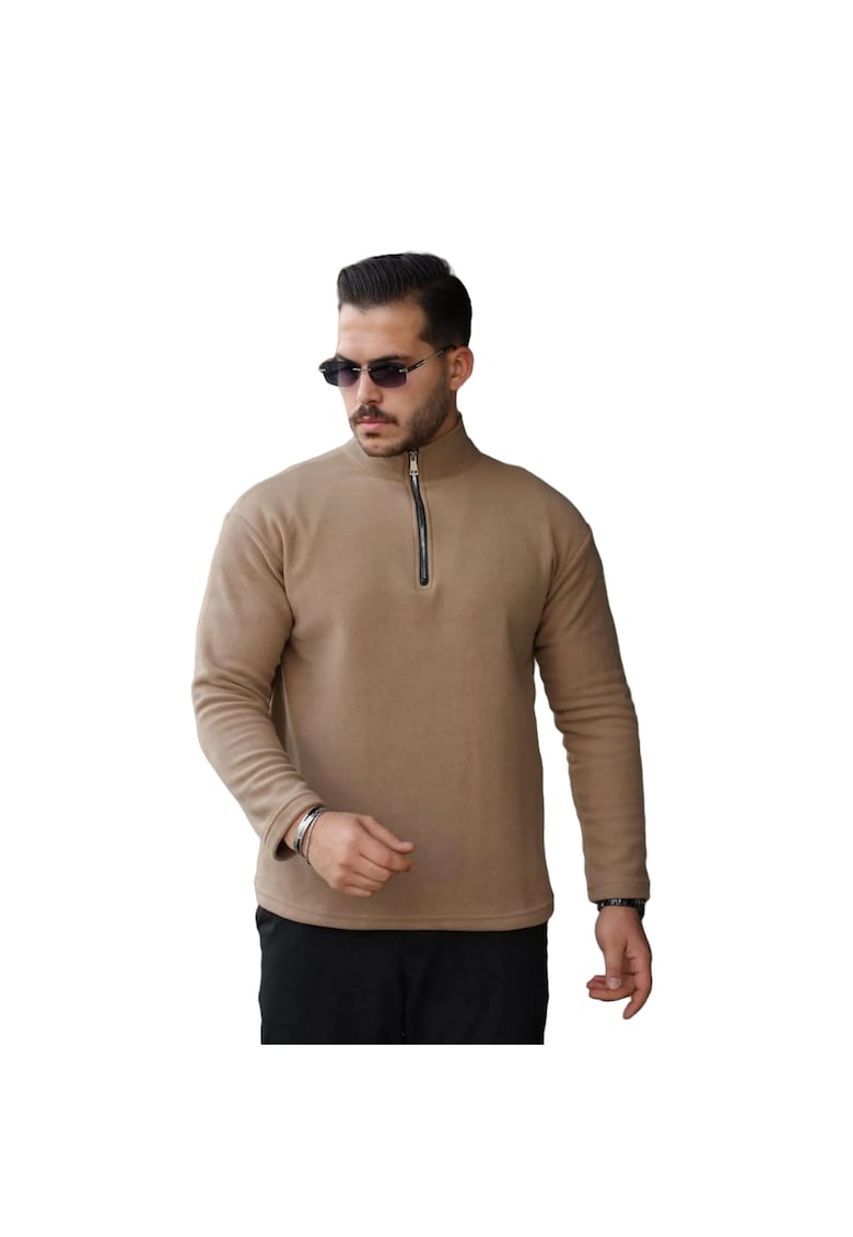 Bluza sport pentru barbati Regular Fit - guler cu fermoar - maro - bumbac/poliester/elastan -