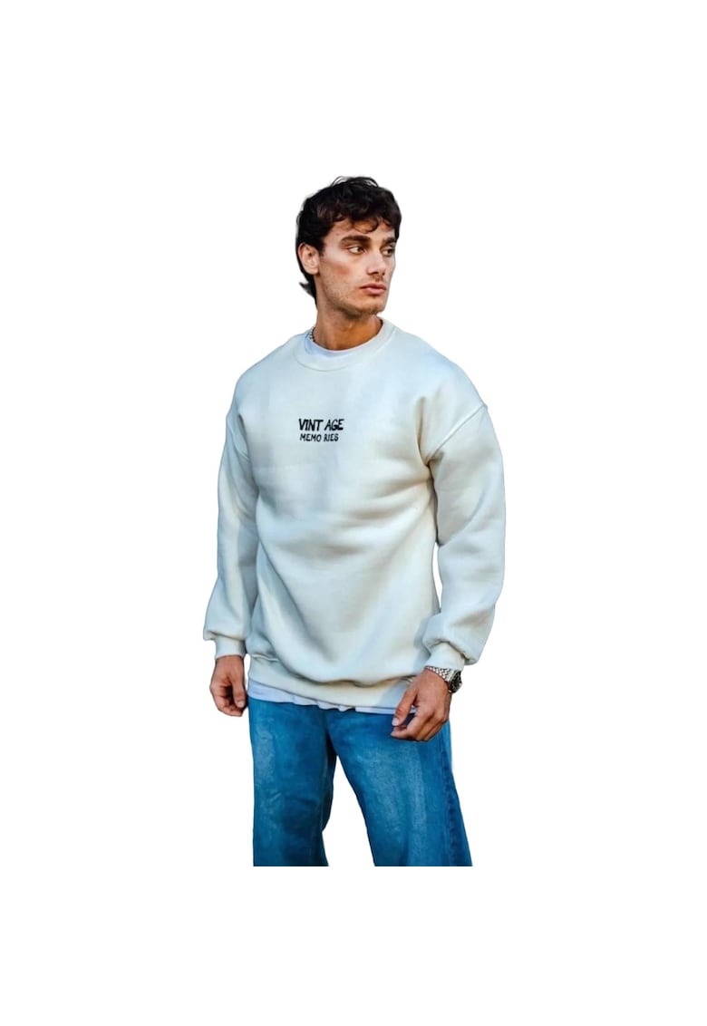 Bluza supradimensionata - imprimeu text - alb - bumbac/poliester/elastan