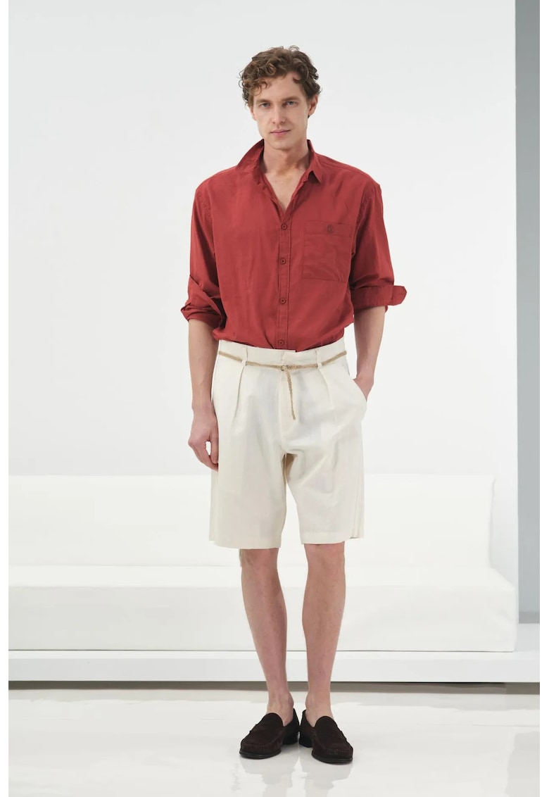 Pantaloni scurti - talie inalta - alb - bumbac