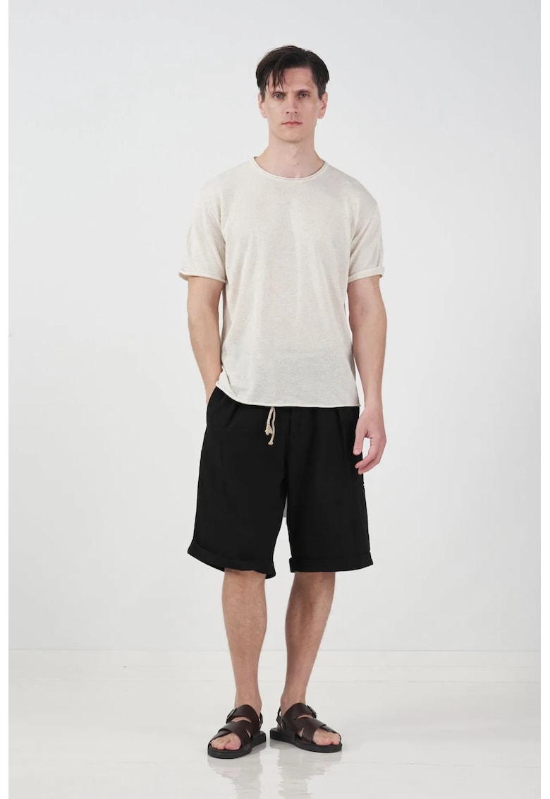 Pantaloni scurti talie medie - negru - bumbac