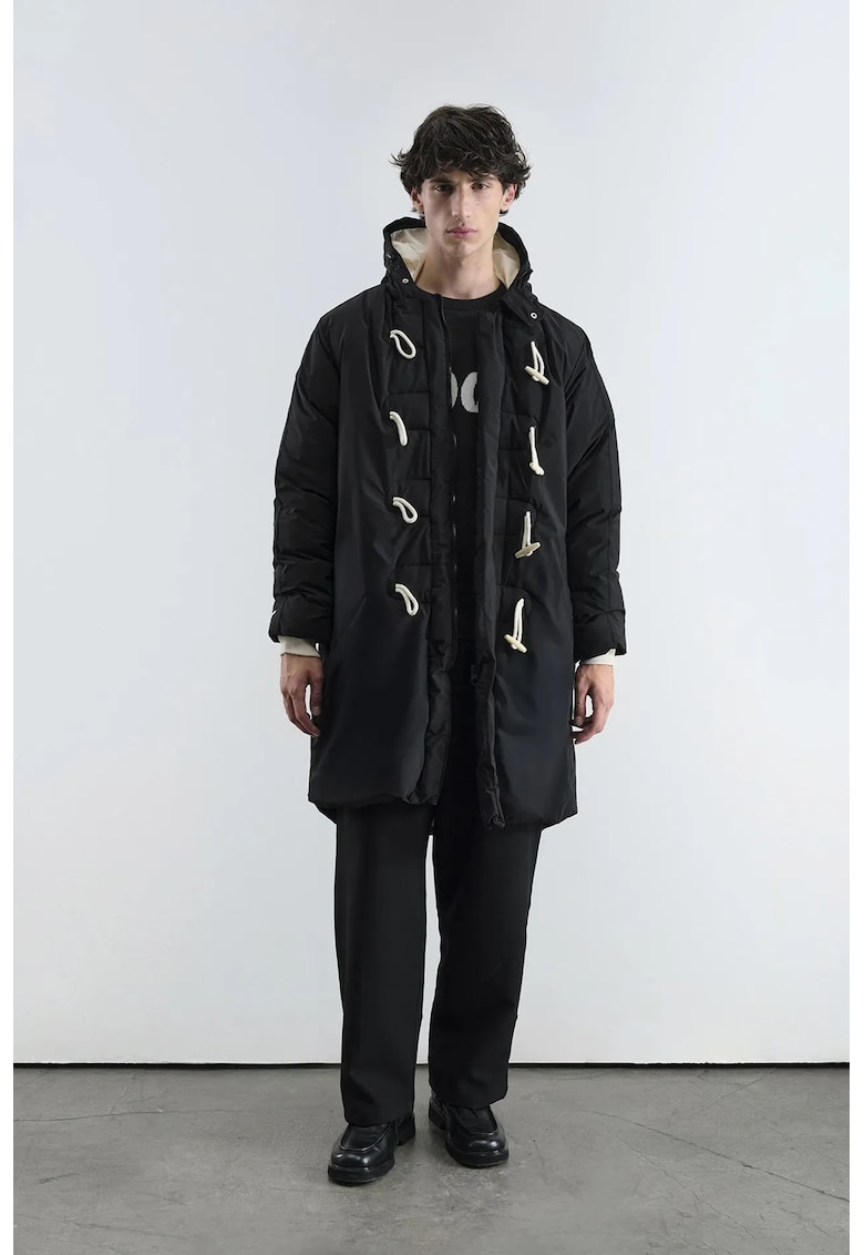 Geaca puffer barbati - cu gluga si buzunare - neagra - poliester