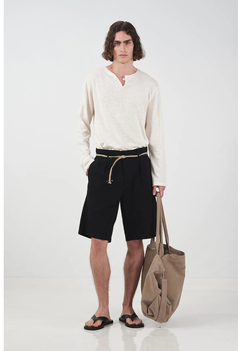 Pantaloni scurti barbati - poplin - talie medie - negru - 100% bumbac