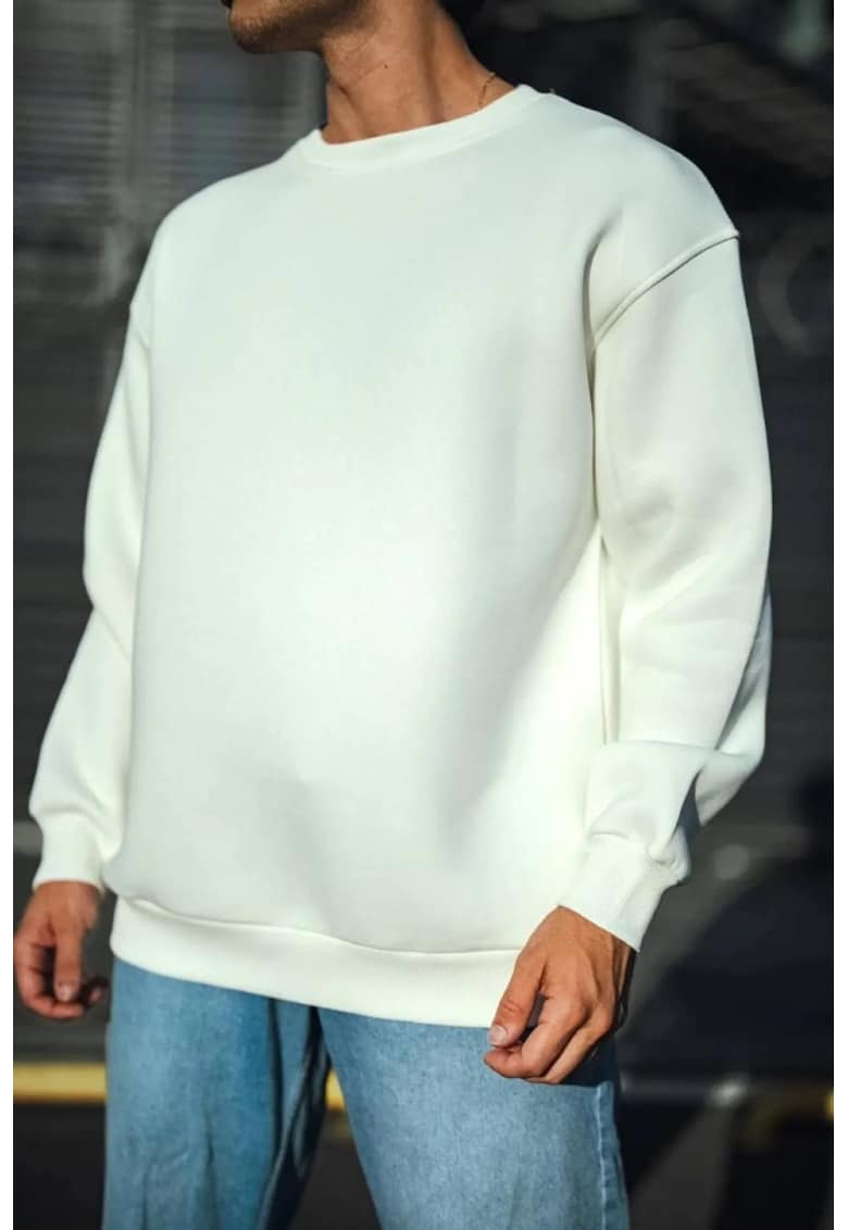 Hanorac barbati - Basic Crew Neck - alb - bumbac -