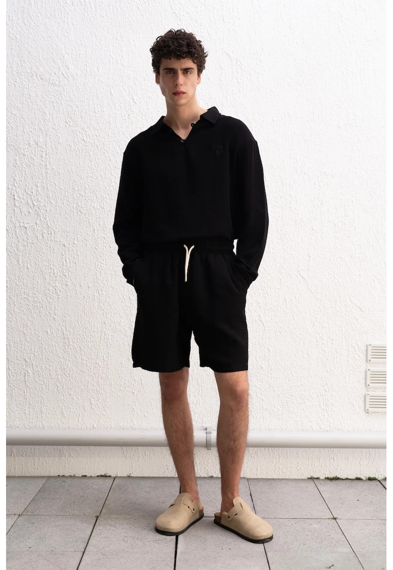 Pantaloni scurti bumbac texturat - negru