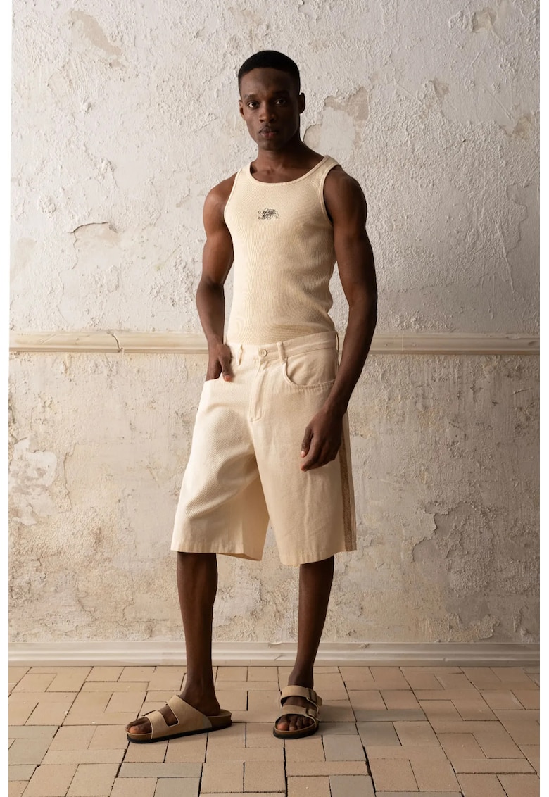 Pantaloni scurti talie medie - crem - bumbac