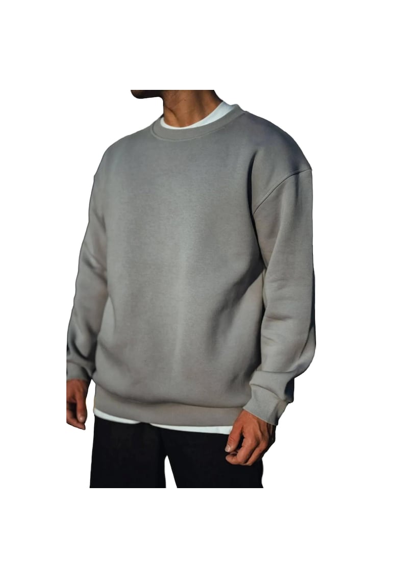 Bluza sport guler rotund - cu nervuri - gri - bumbac/poliester/elastan