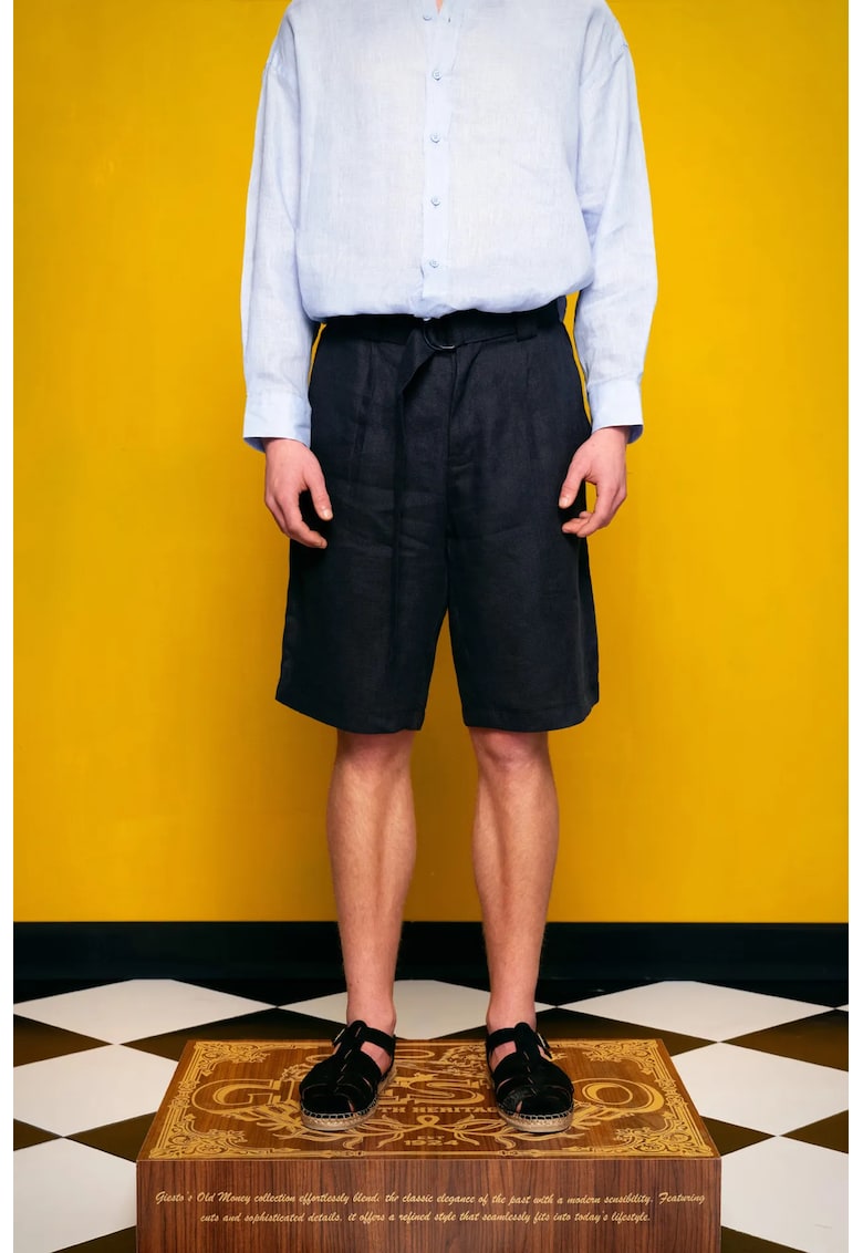 Pantaloni scurti - din in - albastru inchis