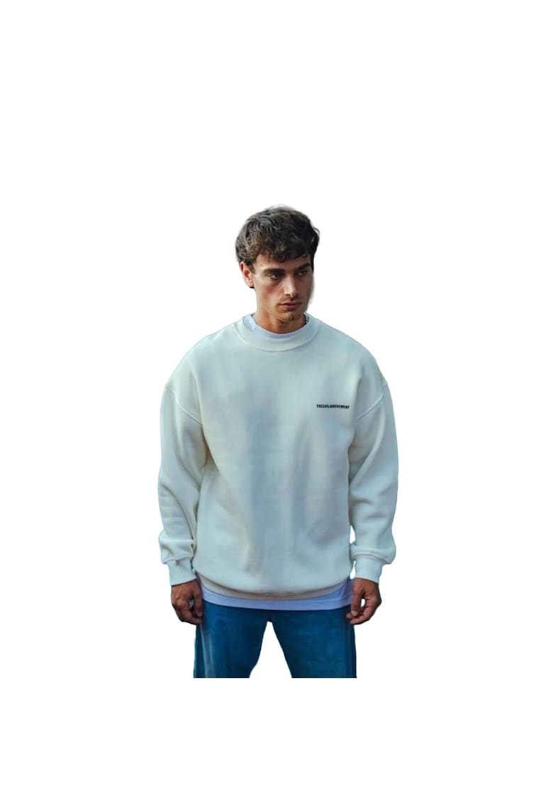 Bluza sport pentru barbati supradimensionata - imprimeu pe spate - alb - bumbac/poliester/elastan