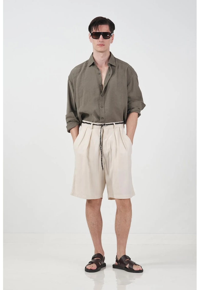 Pantaloni scurti barbati - talie inalta - alb - Tencel