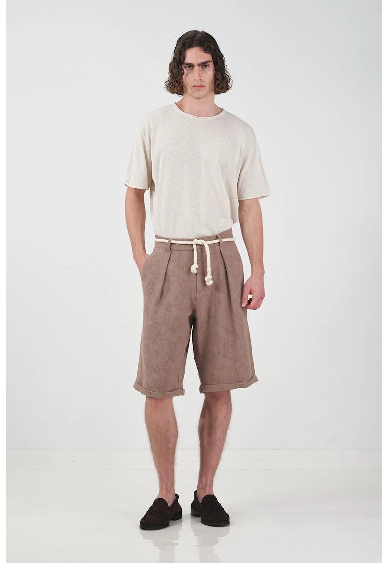 Pantaloni scurti - texturati - talie medie - maro - bumbac