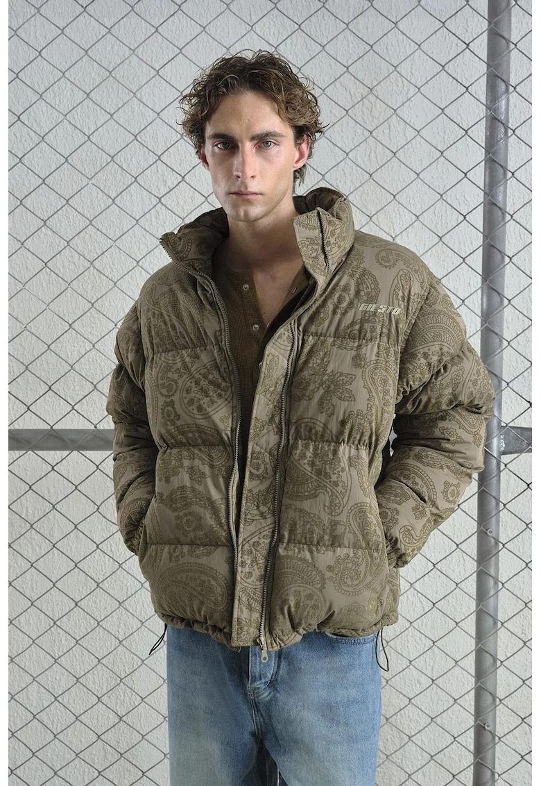 Geaca bomber barbati - matlasata - cu model - verde - 100% poliester
