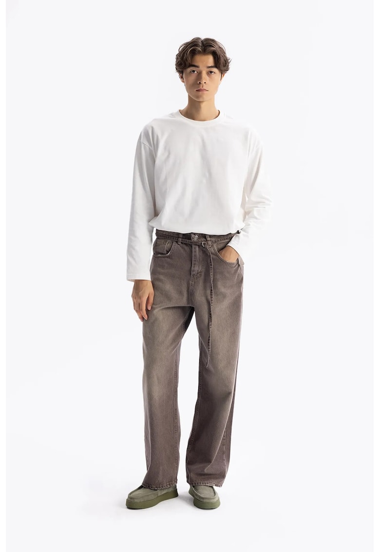 Blugi barbati - talie inalta - picior larg - maro - denim/bumbac