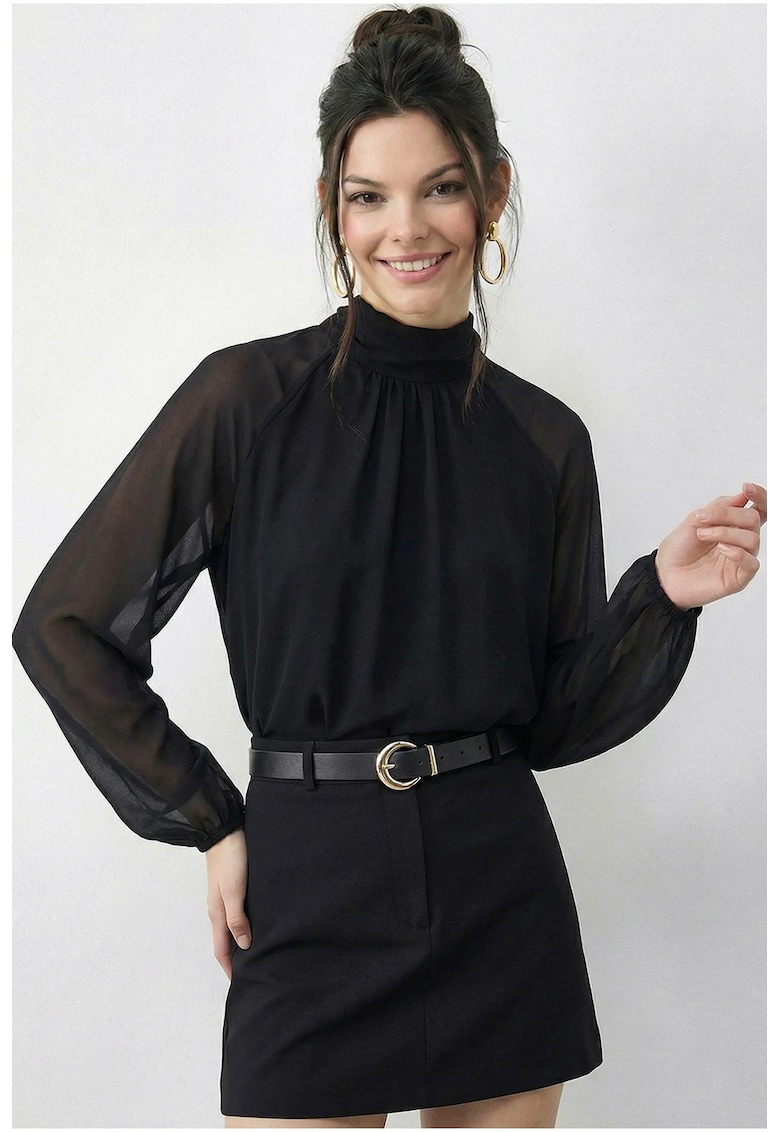 Bluza dama - Negru - Tul - Guler inalt
