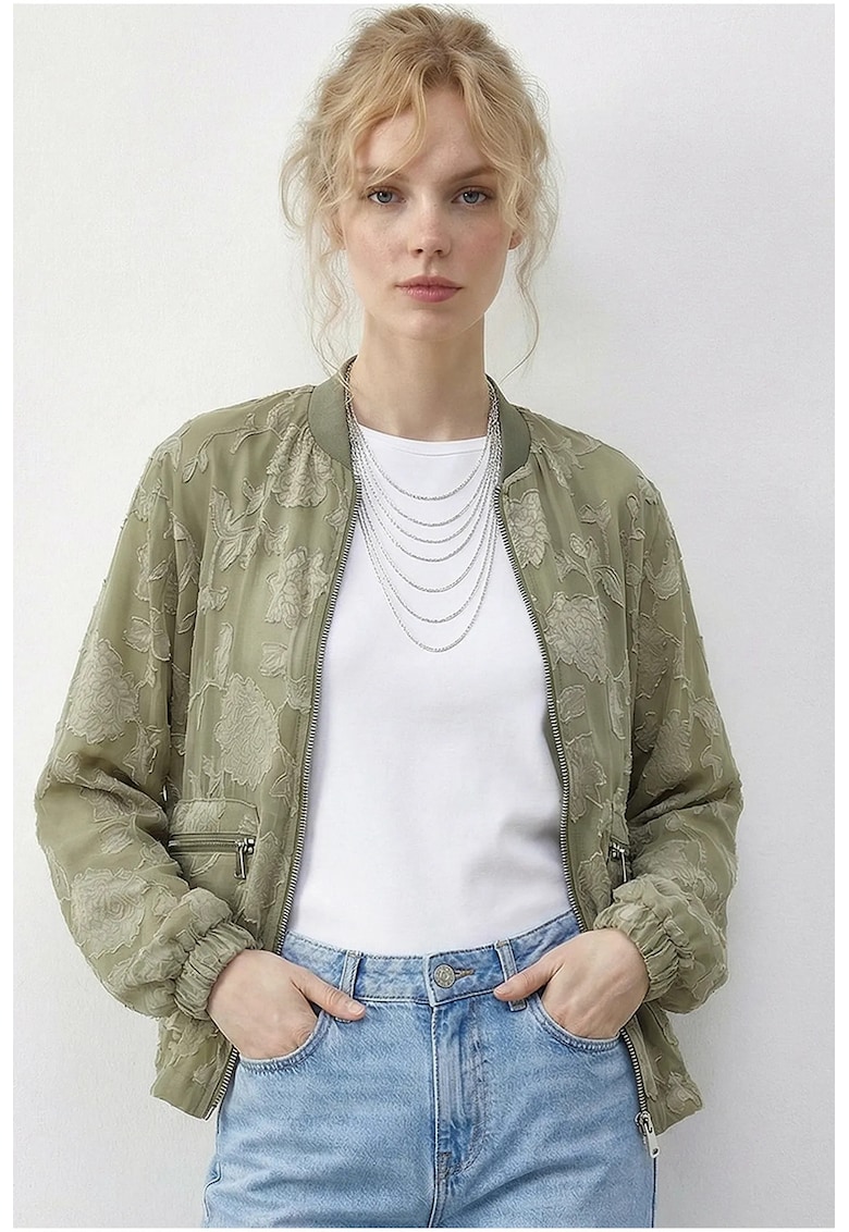 Geaca bomber supradimensionata floral - verde pin - 100% poliester