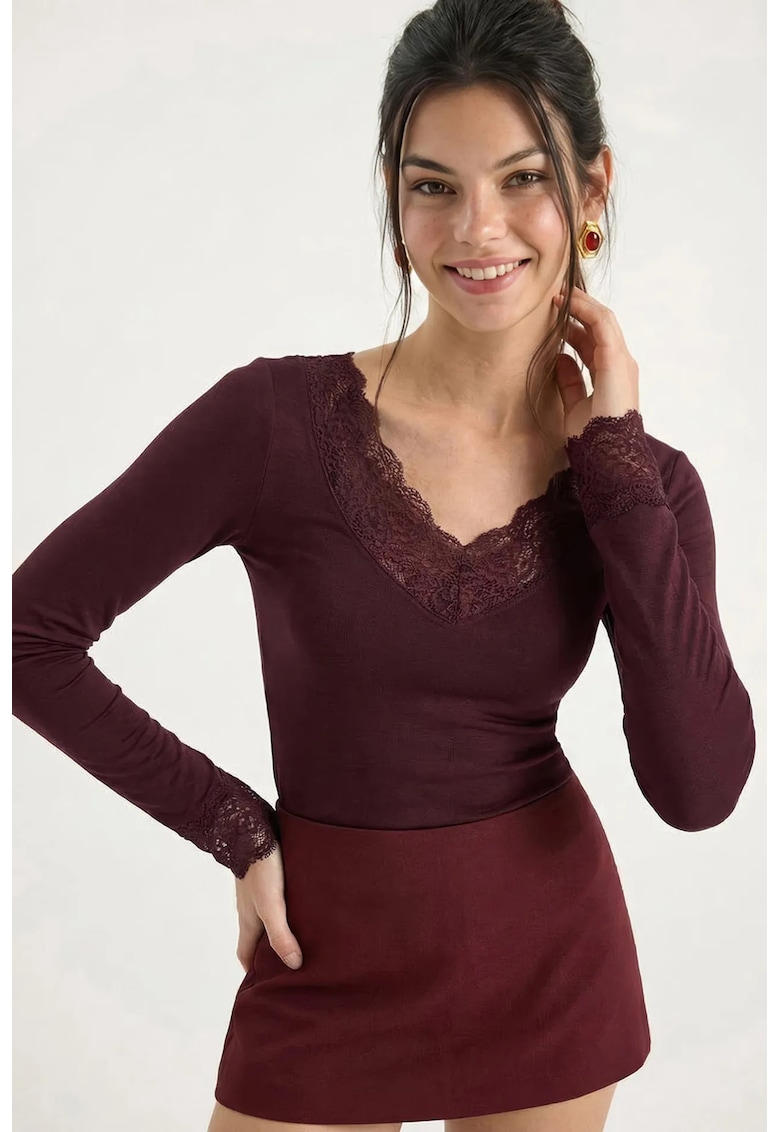 Bluza dama - Bordeaux - Decolteu in V