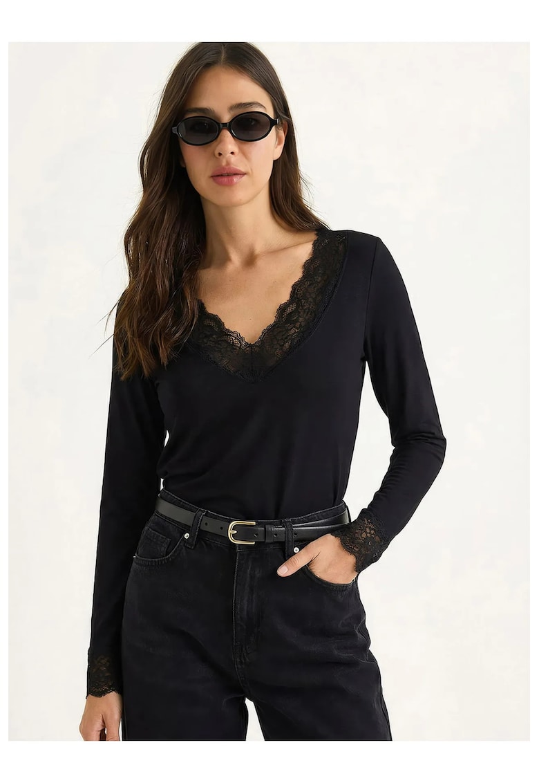 Bluza dama - Negru - Decolteu in V