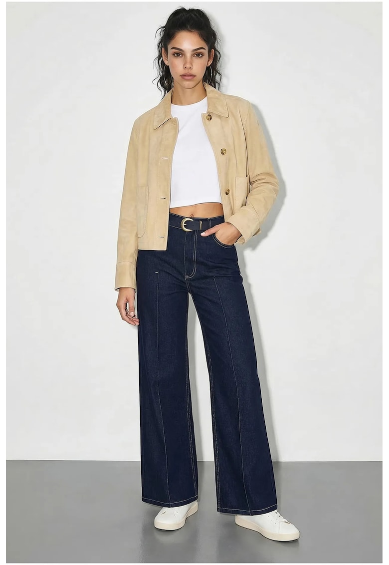 Pantaloni dama - LUCCI - denim - talie inalta - croiala larga - bleumarin