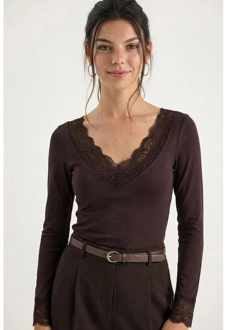 Bluza dama - Maro inchis - Dantela - Decolteu in V