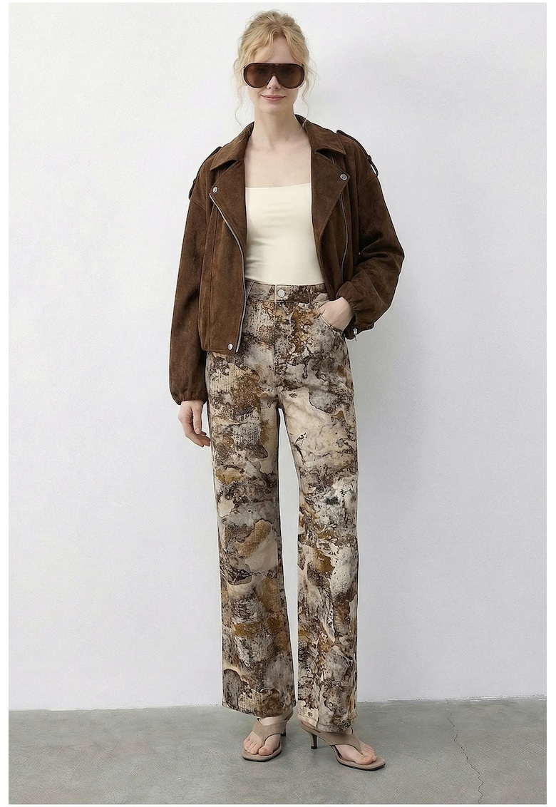 Pantaloni dama - Lucci - talie inalta - imprimeu - denim - Multicolor