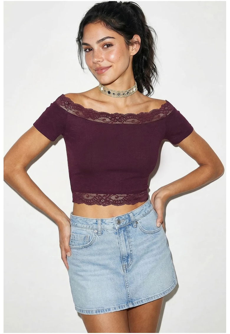 Tricou dama - Mov inchis - Dantela