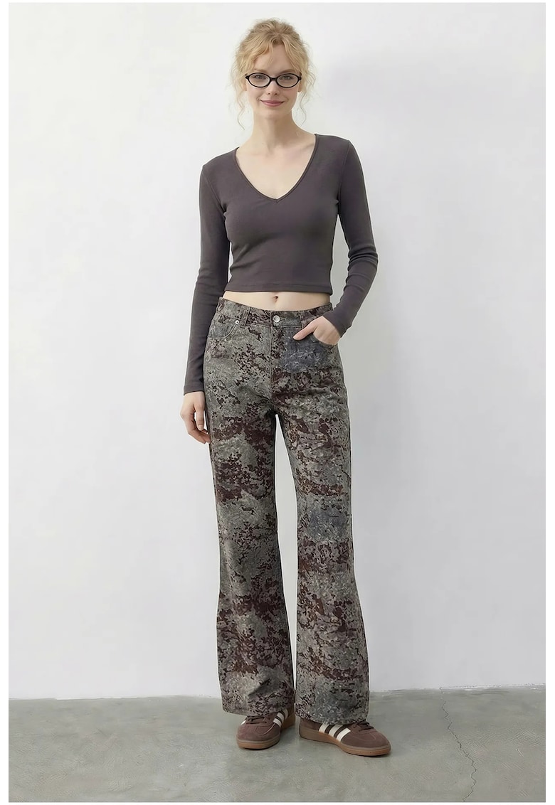 dama - talie inalta - imprimeu - maro - denim - Maro