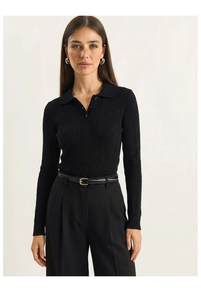 Pulover dama - texturat - negru - 100% acrilic - One Size INTL -