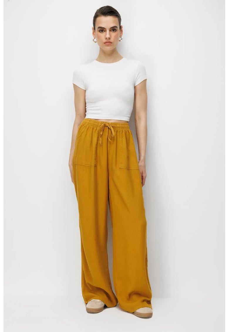 Pantaloni dama - talie elastica - galben - bumbac